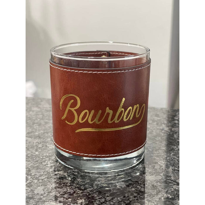 Bourbon Word Faux Leather Rocks Glass
