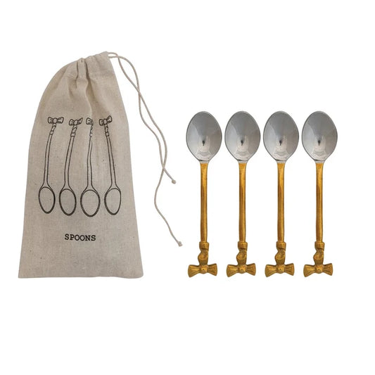 Brass and Stainless Stell Bow Handle Coffee Spoon Set