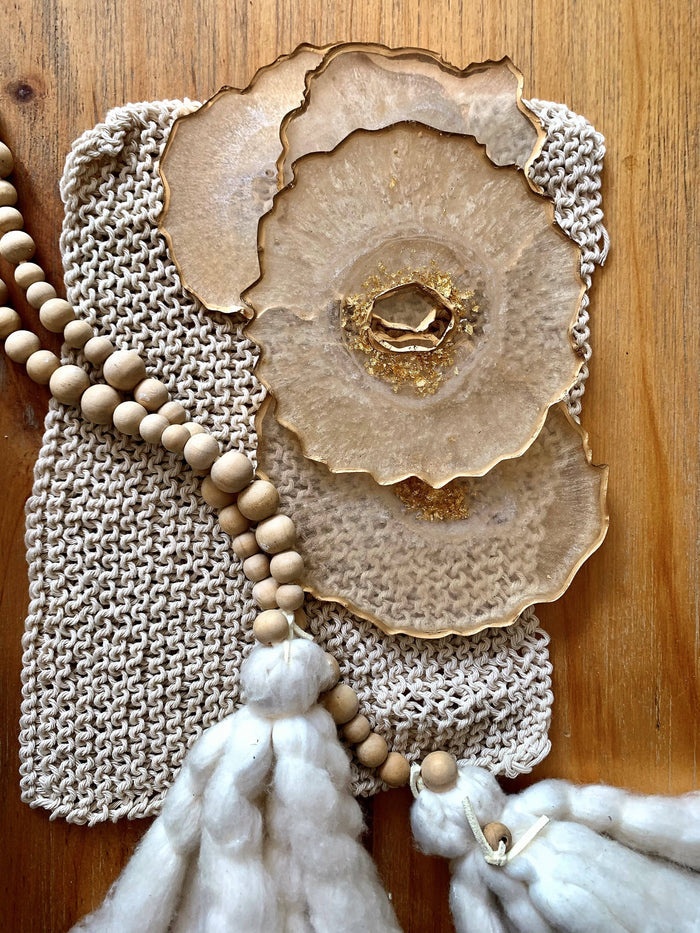Butter & Gold Geode Resin Coaster Set