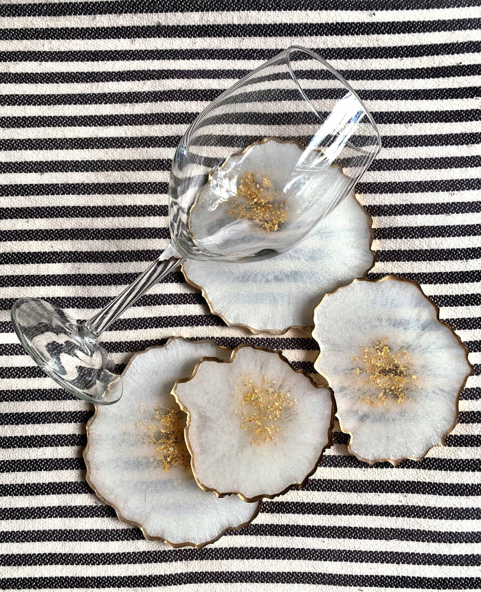 Butter & Gold Geode Resin Coaster Set