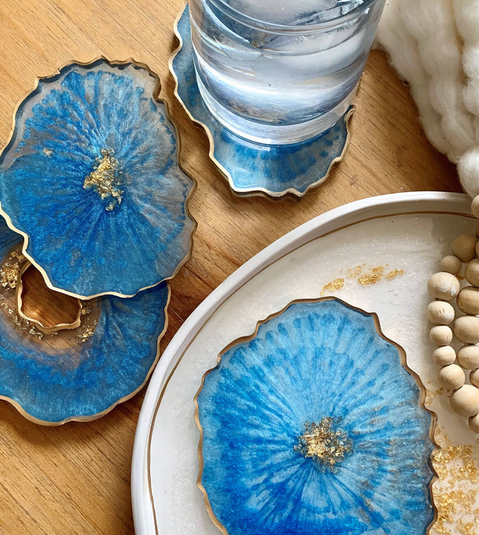 Butter & Gold Geode Resin Coaster Set