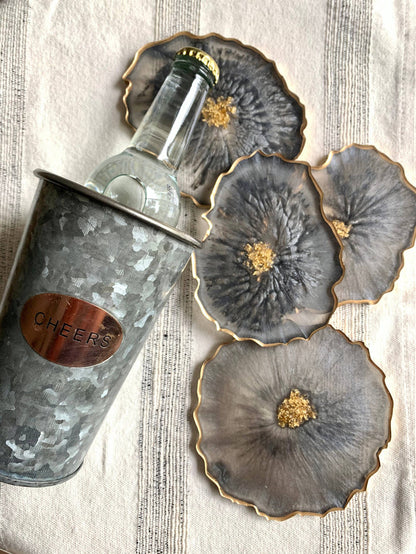 Butter & Gold Geode Resin Coaster Set