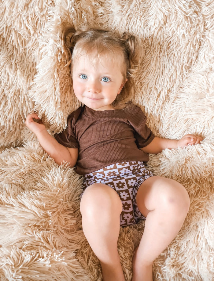 Cocoa Ribbed and Purple & Brown Checkered Floral Summer Lounge Set
