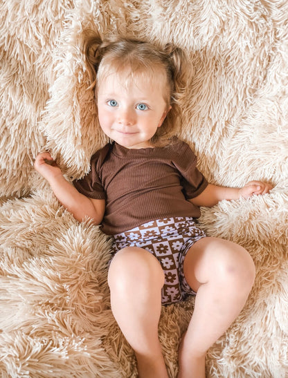Cocoa Ribbed and Purple & Brown Checkered Floral Summer Lounge Set