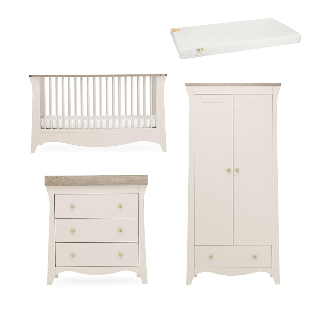 CuddleCo Clara 3 Piece Set Drawer Dresser Cot Bed + Wardrobe - Cashmere