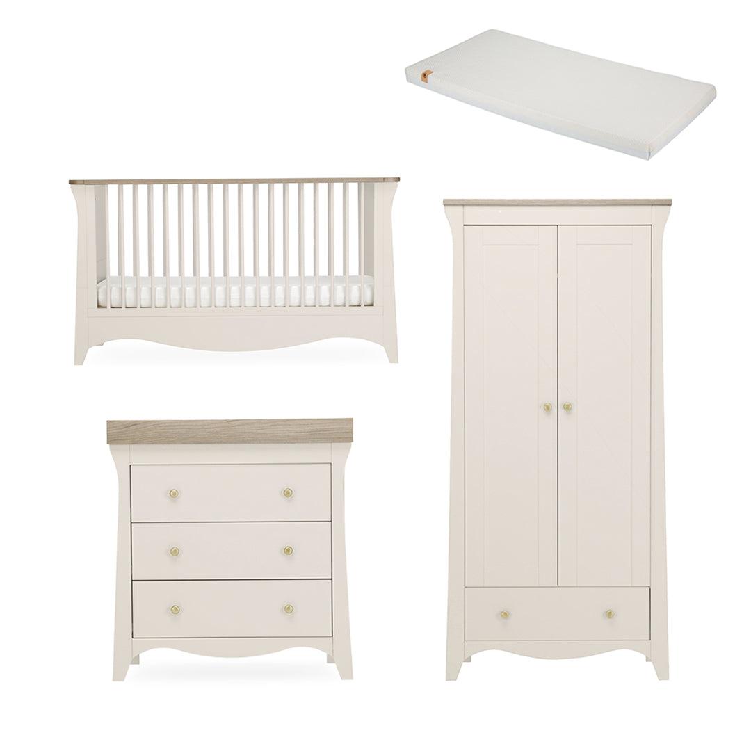 CuddleCo Clara 3 Piece Set Drawer Dresser Cot Bed + Wardrobe - Cashmere
