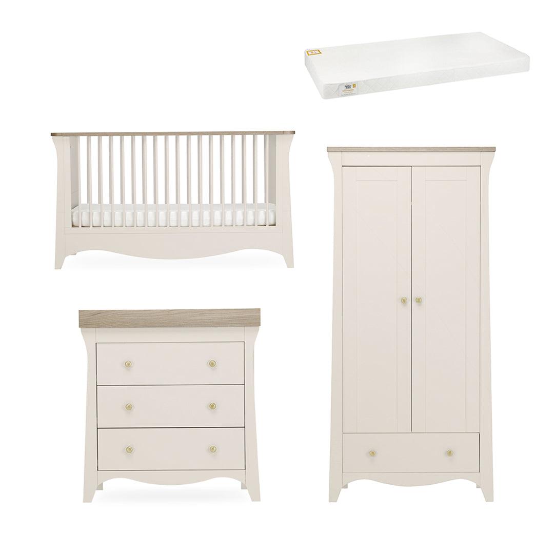 CuddleCo Clara 3 Piece Set Drawer Dresser Cot Bed + Wardrobe - Cashmere
