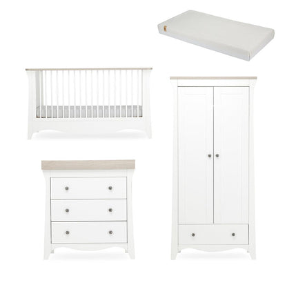 CuddleCo Clara 3 Piece Set 3-Drawer Dresser Cot Bed + Wardrobe - White/Ash