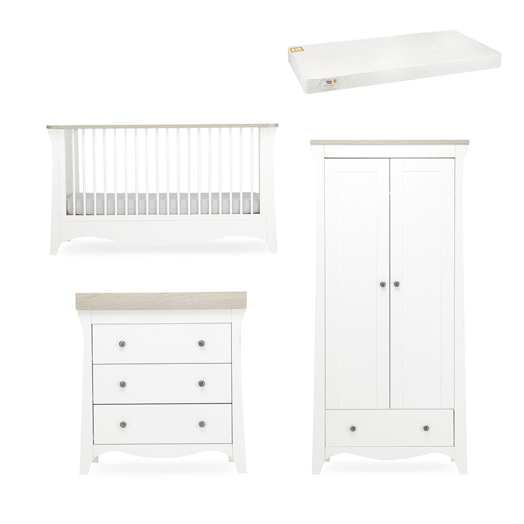 CuddleCo Clara 3 Piece Set 3-Drawer Dresser Cot Bed + Wardrobe - White/Ash
