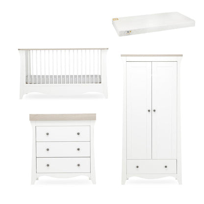 CuddleCo Clara 3 Piece Set 3-Drawer Dresser Cot Bed + Wardrobe - White/Ash