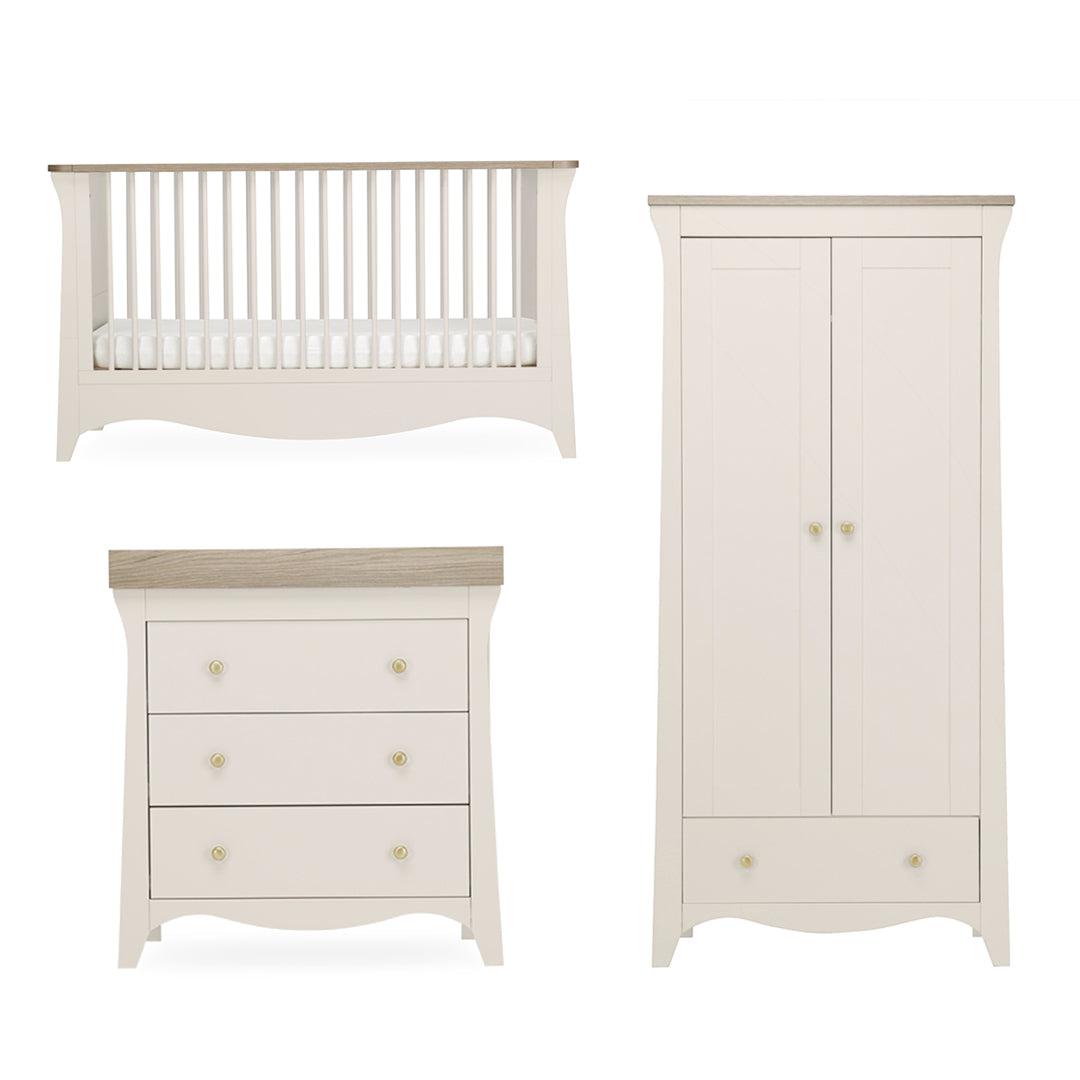 CuddleCo Clara 3 Piece Set Drawer Dresser Cot Bed + Wardrobe - Cashmere