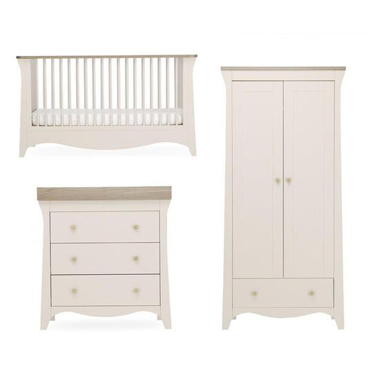 CuddleCo Clara 3 Piece Set Drawer Dresser Cot Bed + Wardrobe - Cashmere