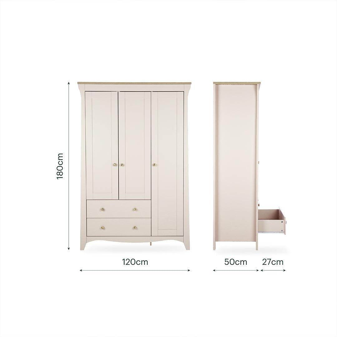 CuddleCo Clara Triple Wardrobe 2 Draw - Cashmere/Ash