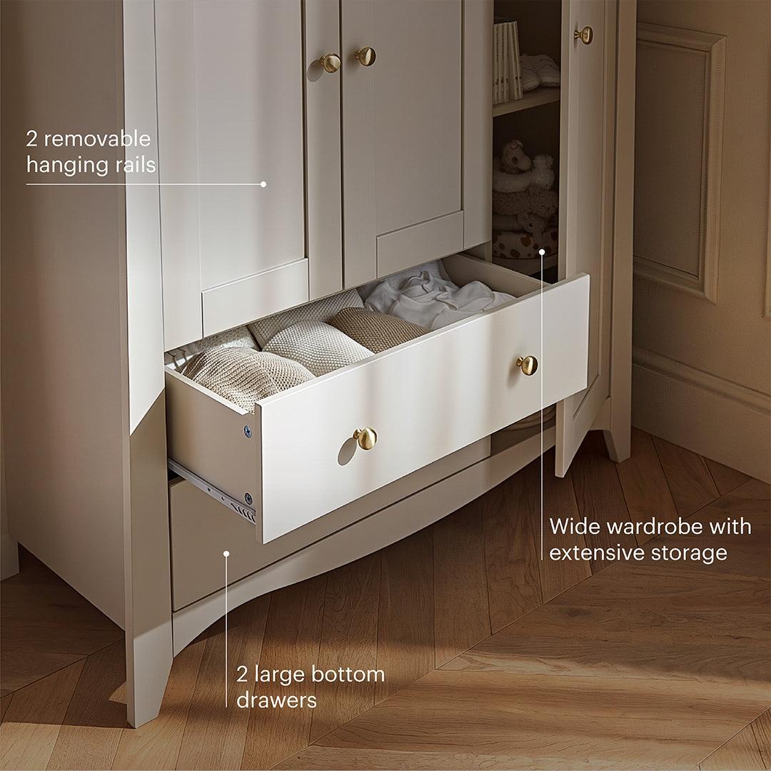 CuddleCo Clara Triple Wardrobe 2 Draw - Cashmere/Ash