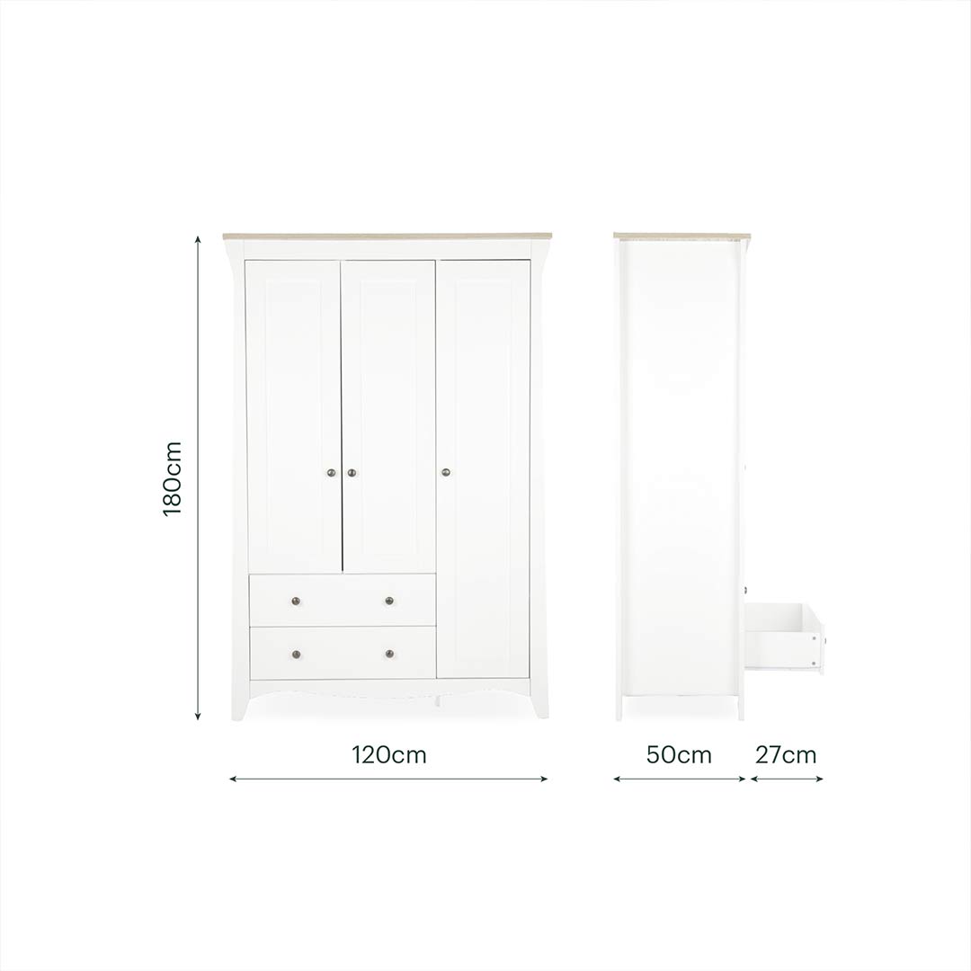 CuddleCo Clara Triple Wardrobe 2 Draw - White/Ash