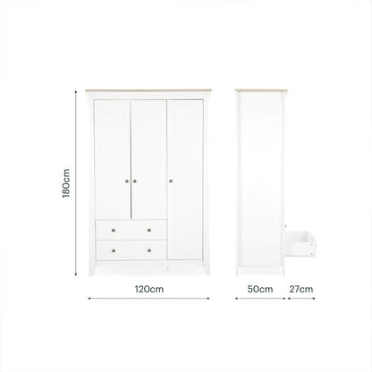 CuddleCo Clara Triple Wardrobe 2 Draw - White/Ash