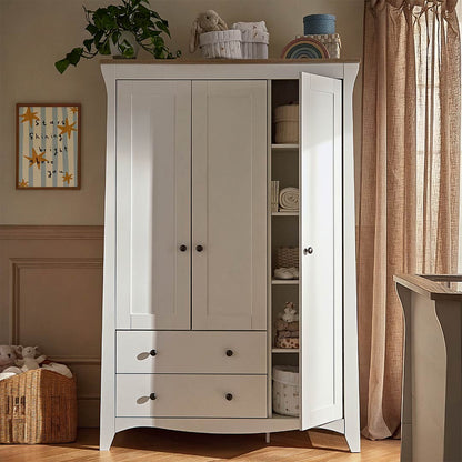 CuddleCo Clara Triple Wardrobe 2 Draw - White/Ash