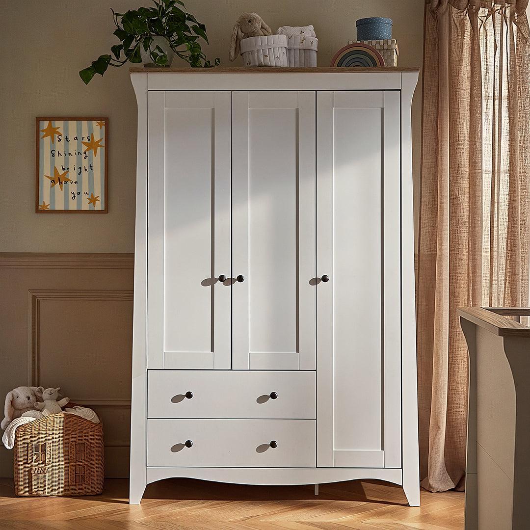 CuddleCo Clara Triple Wardrobe 2 Draw - White/Ash