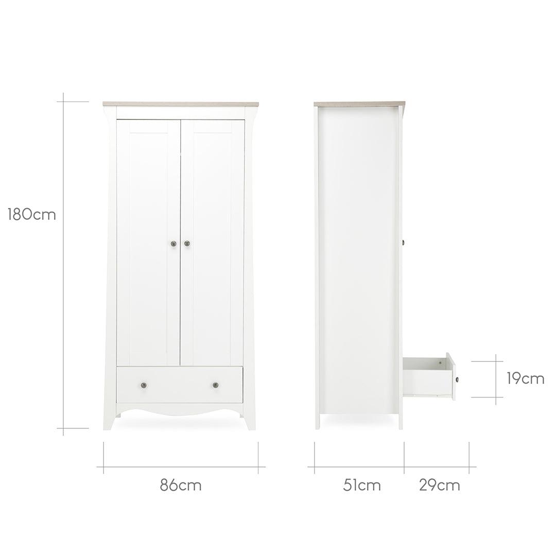 CuddleCo Clara 3 Piece Set 3-Drawer Dresser Cot Bed + Wardrobe - White/Ash