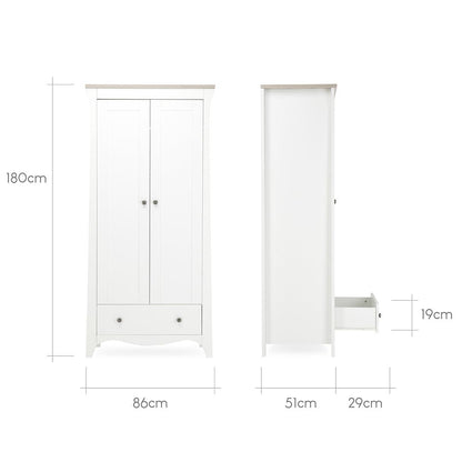 CuddleCo Clara 3 Piece Set 3-Drawer Dresser Cot Bed + Wardrobe - White/Ash