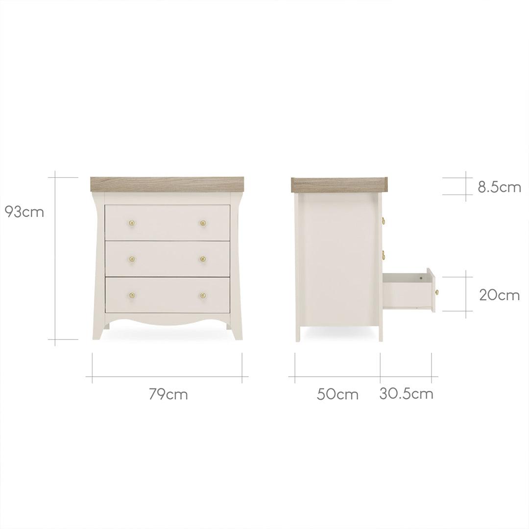 CuddleCo Clara 3 Piece Set Drawer Dresser Cot Bed + Wardrobe - Cashmere