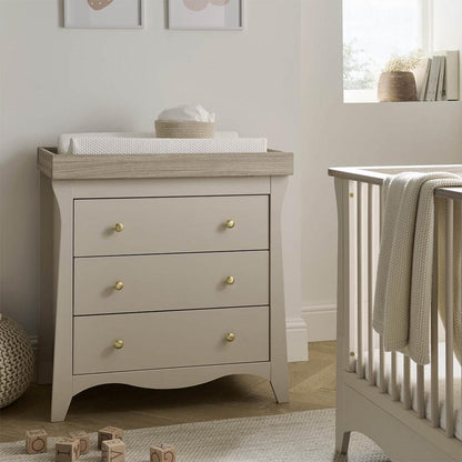 CuddleCo Clara 3 Piece Set Drawer Dresser Cot Bed + Wardrobe - Cashmere