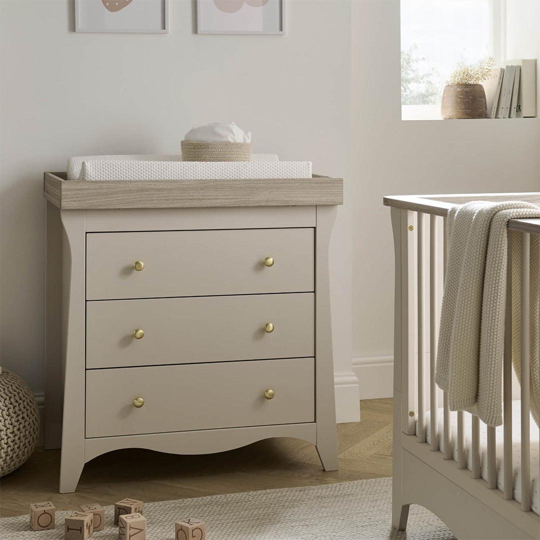 CuddleCo Clara 2 Piece Set 3-Drawer Dresser + Cot Bed  - Cashmere
