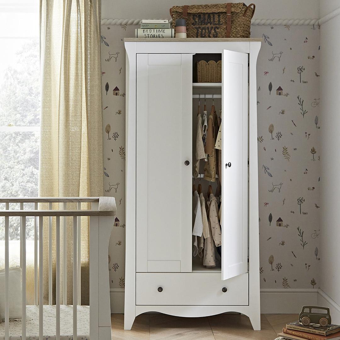 CuddleCo Clara 3 Piece Set 3-Drawer Dresser Cot Bed + Wardrobe - White/Ash