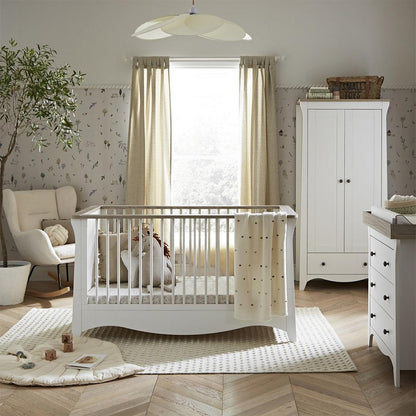 CuddleCo Clara 3 Piece Set 3-Drawer Dresser Cot Bed + Wardrobe - White/Ash