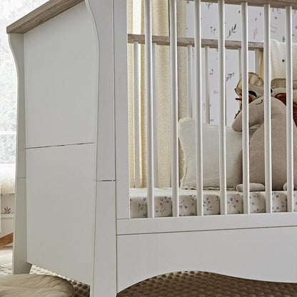 CuddleCo Clara 3 Piece Set 3-Drawer Dresser Cot Bed + Wardrobe - White/Ash