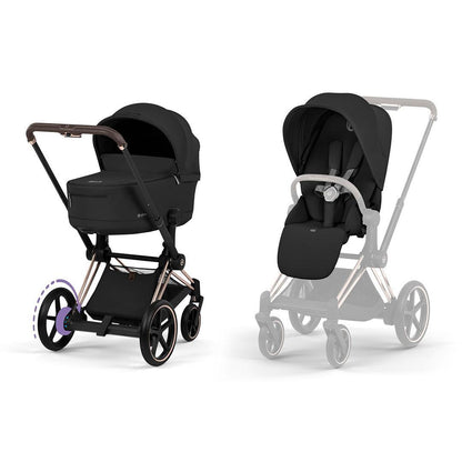 CYBEX e-PRIAM Pushchair & Fold Cot - Comfort - Sepia Black/Rose Gold