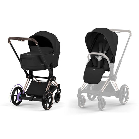 CYBEX e-PRIAM Pushchair & Fold Cot - Comfort - Sepia Black/Rose Gold
