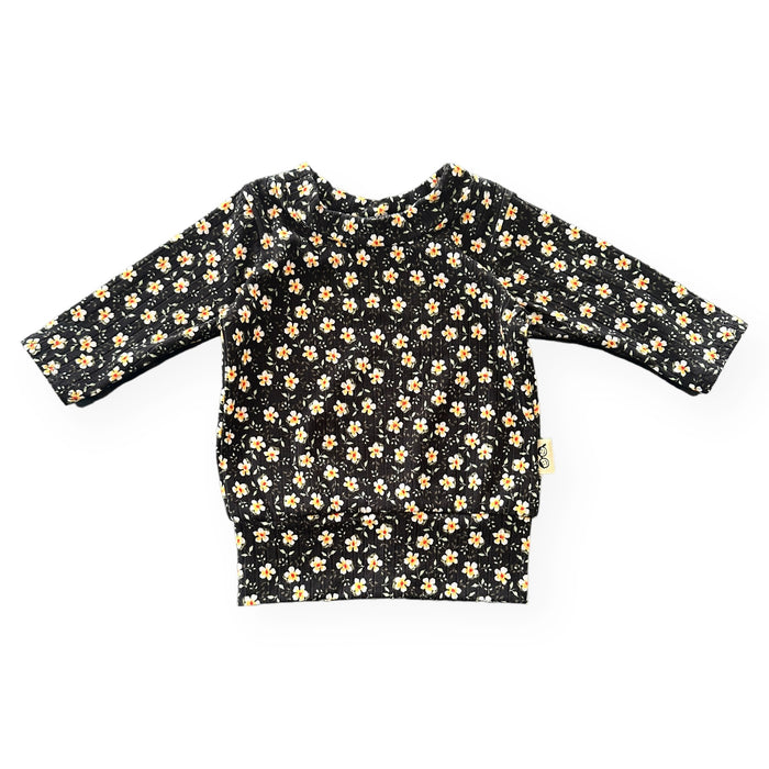 Dainty Floral Black Ribbed Lounge Set