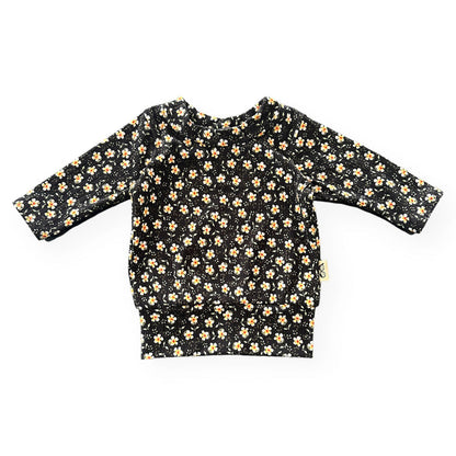 Dainty Floral Black Ribbed Lounge Set
