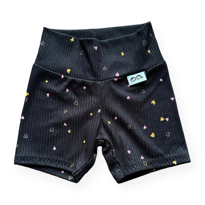 Dainty Hearts on Black Ribbed Biker Shorts Lounge Set