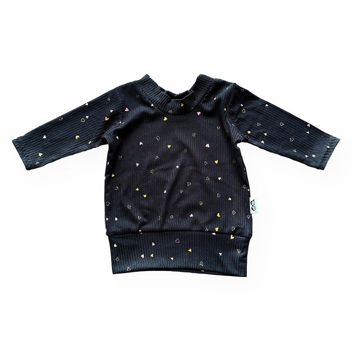 Dainty Hearts on Black Ribbed Lounge Top