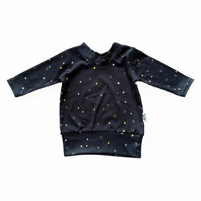 Dainty Hearts on Black Ribbed Lounge Top