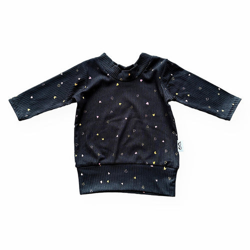 Dainty Hearts on Black Ribbed Lounge Top