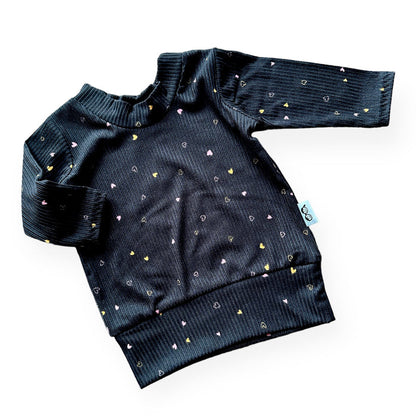 Dainty Hearts on Black Ribbed Lounge Top