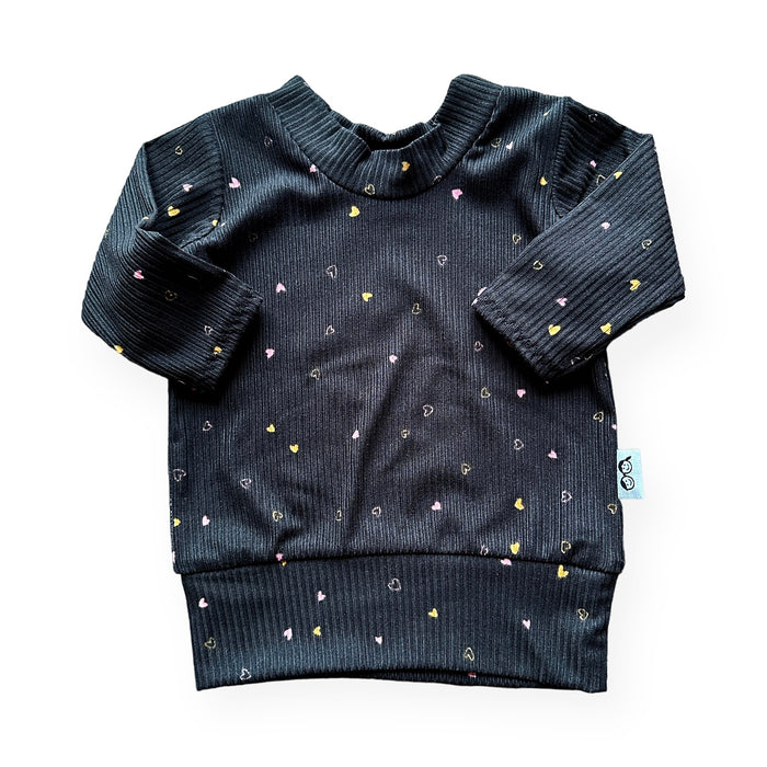 Dainty Hearts on Black Ribbed Lounge Top