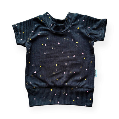 Dainty Hearts on Black Ribbed Summer Lounge Set