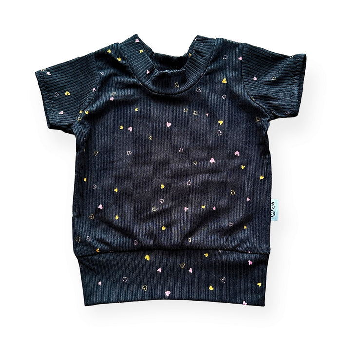 Dainty Hearts on Black Ribbed Summer Lounge Top