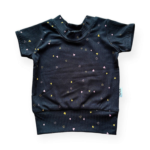 Dainty Hearts on Black Ribbed Summer Lounge Top