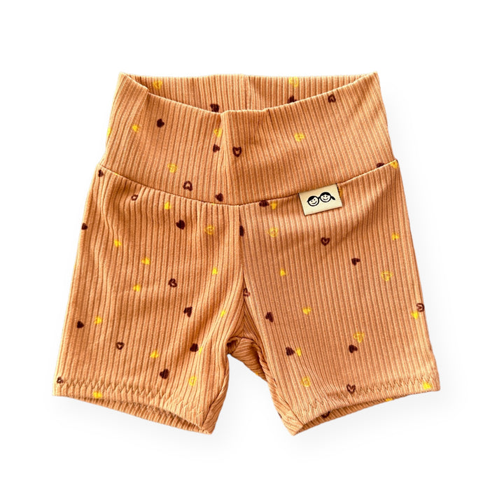 Dainty Hearts on Camel Ribbed Biker Shorts Lounge Set