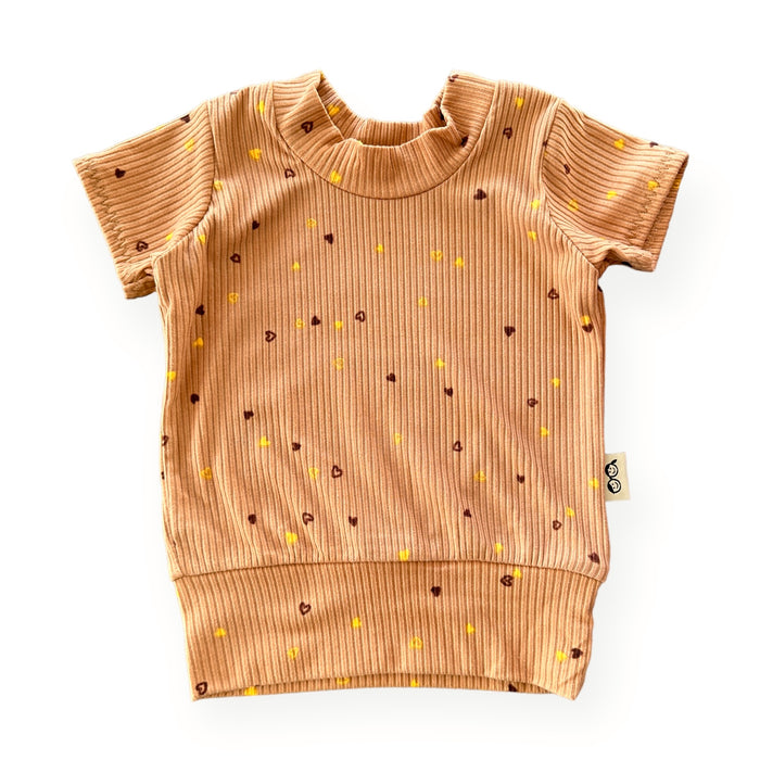 Dainty Hearts on Camel Ribbed Summer Lounge Set