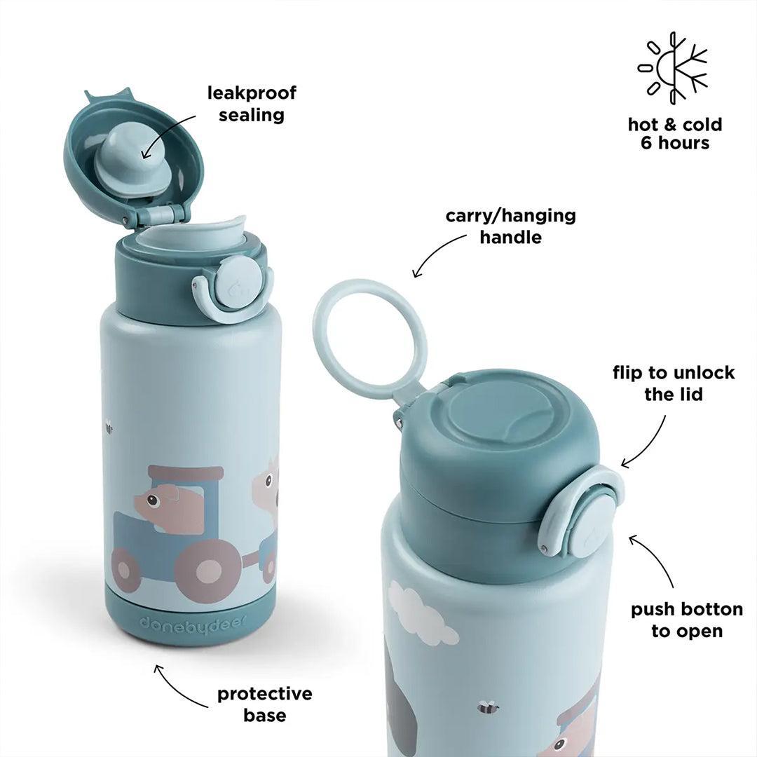 Done by Deer Insulated Bottle - Tiny Farm Blue