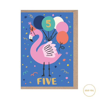 Age 5 - Flamingo card - Five