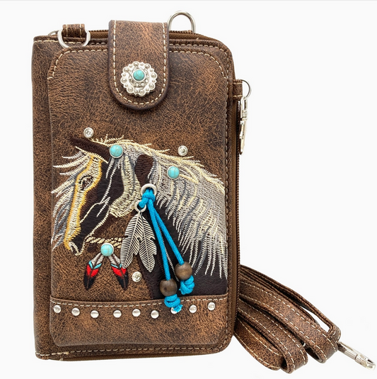 Embroidered Horse Crossbody Western Phone Wallet