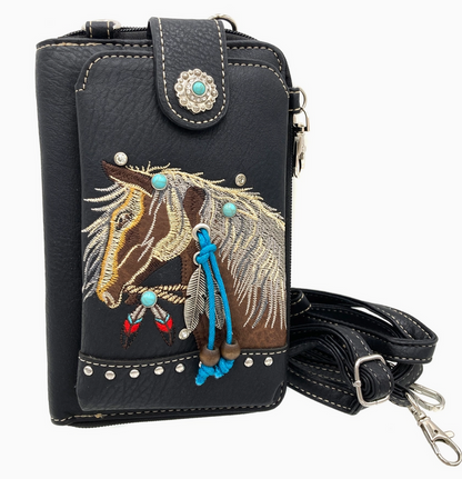 Embroidered Horse Crossbody Western Phone Wallet
