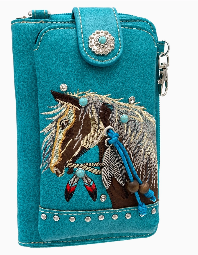 Embroidered Horse Crossbody Western Phone Wallet